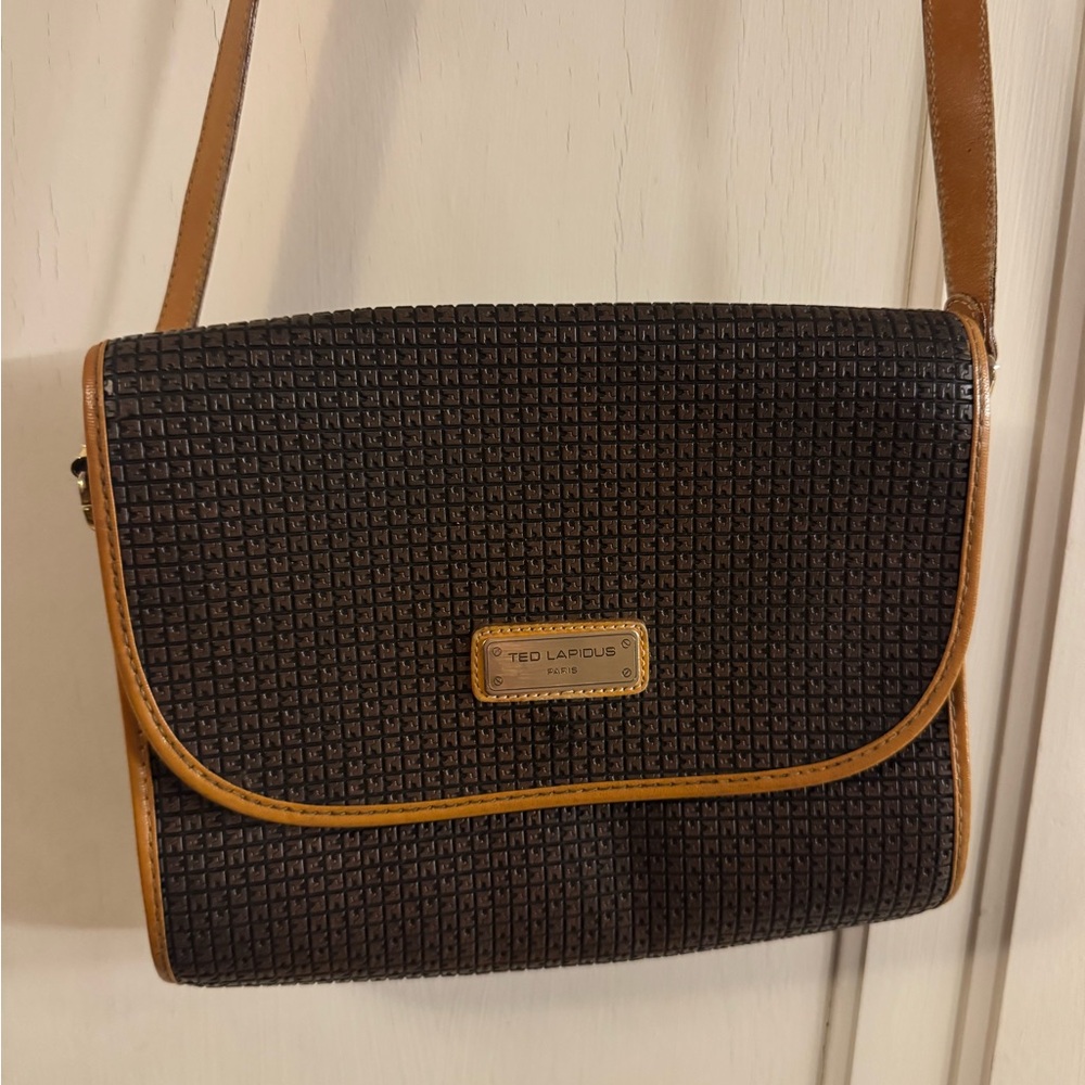 Ted Lapidus Black and Tan Crossbody Bag